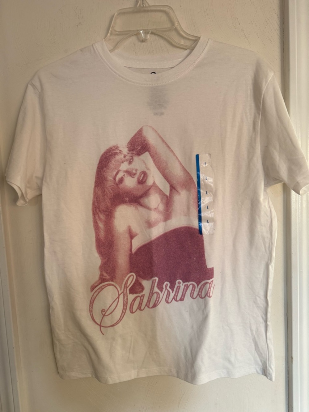 Selena Gomez White Tee with Pink Sabrina Graphic